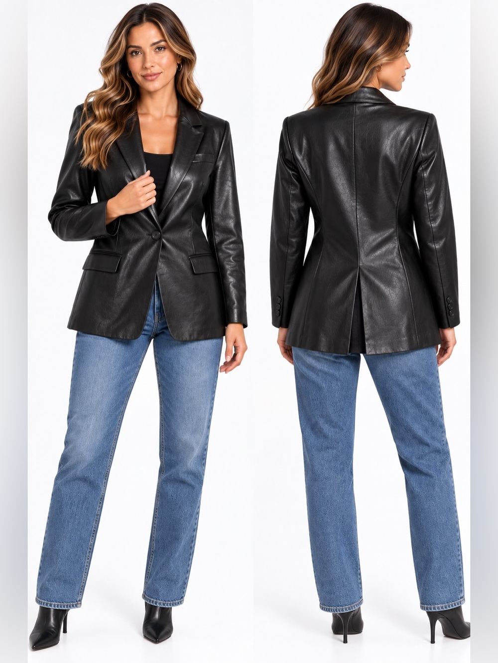 ZARA Black Faux Leather Blazer
